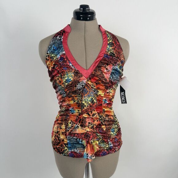 XOXO Tops - XOXO Top Ruffle Front  Womens Small Multi Colorful Satin Y2K Fairy Whimsical
